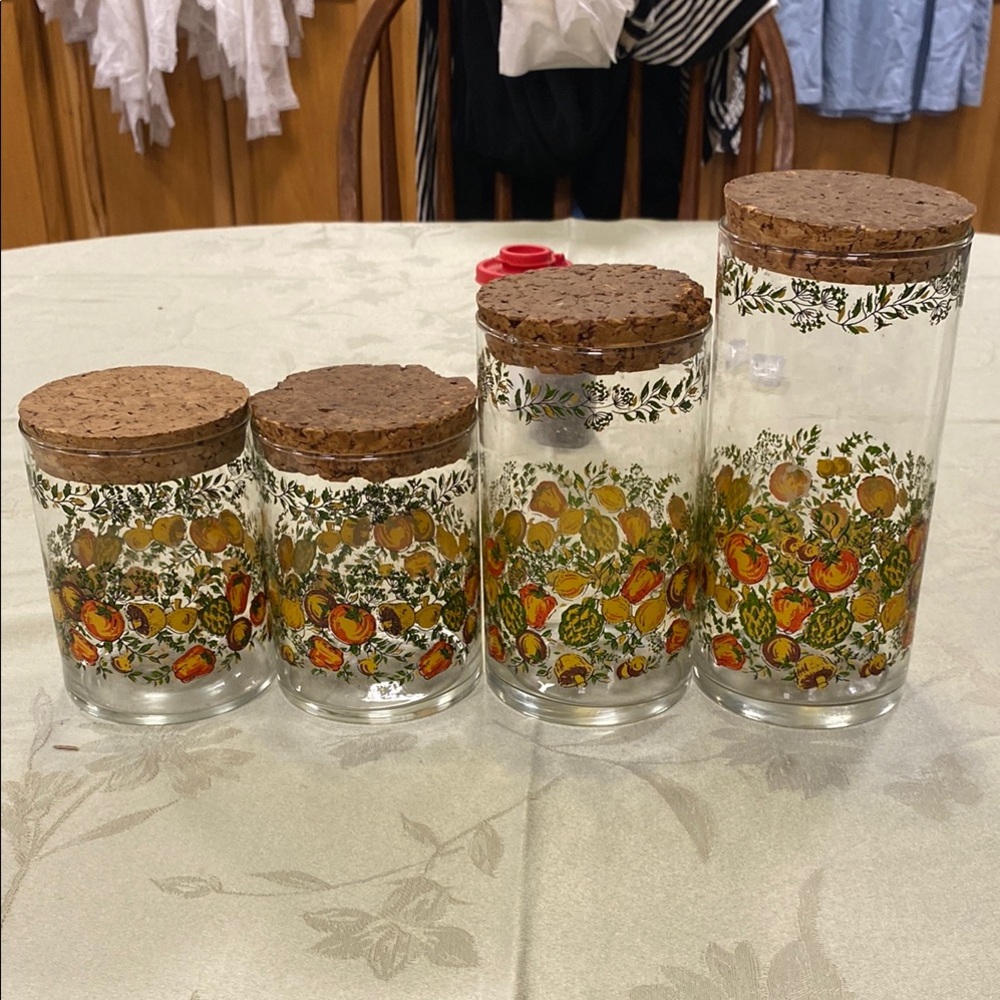Vintage Spice of Life Glass Canister Set with Cork Lids